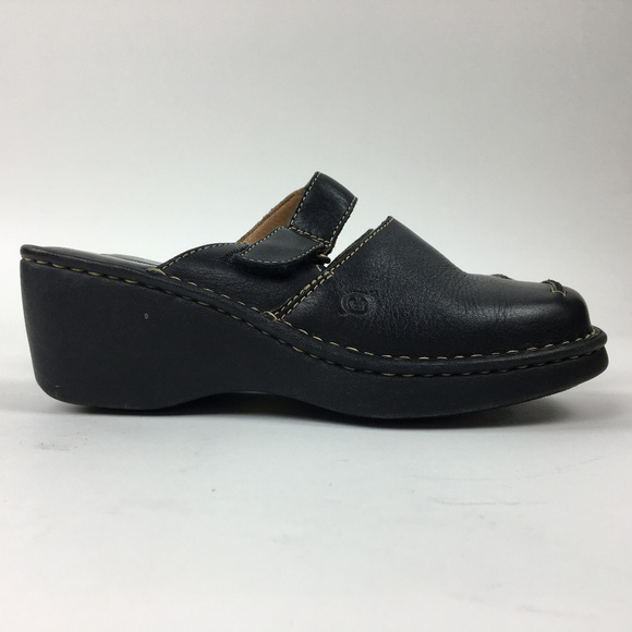 Born Shoes - Born Women's Black Leather Clogs Mules Shoes Size